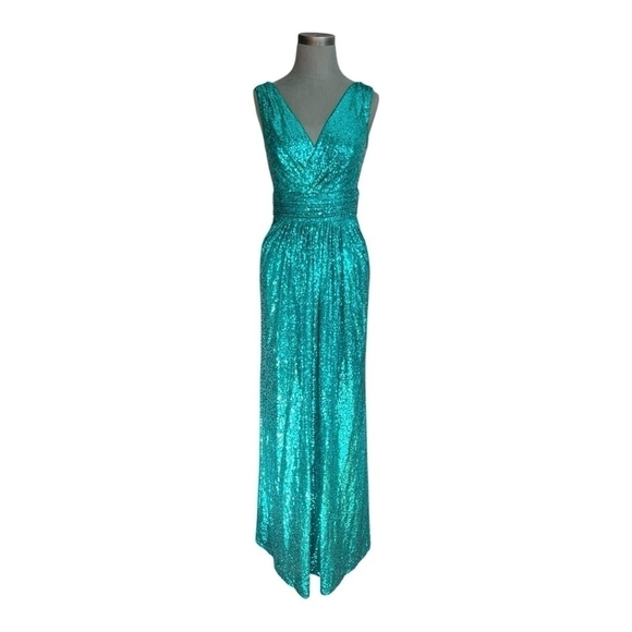 NWT Women Dress KATE KASIN Green Sequin Sleeveless Prom Maxi Dress Ball Gown - Picture 8 of 11